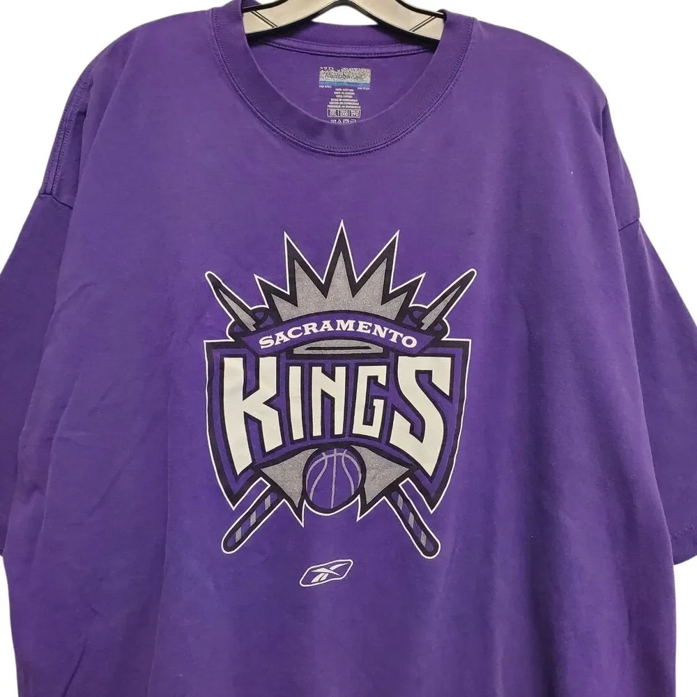 Vintage SACRAMENTO KINGS Shirt Adult 2XL Purple BIG LOGO REEBOK NBA Basketball